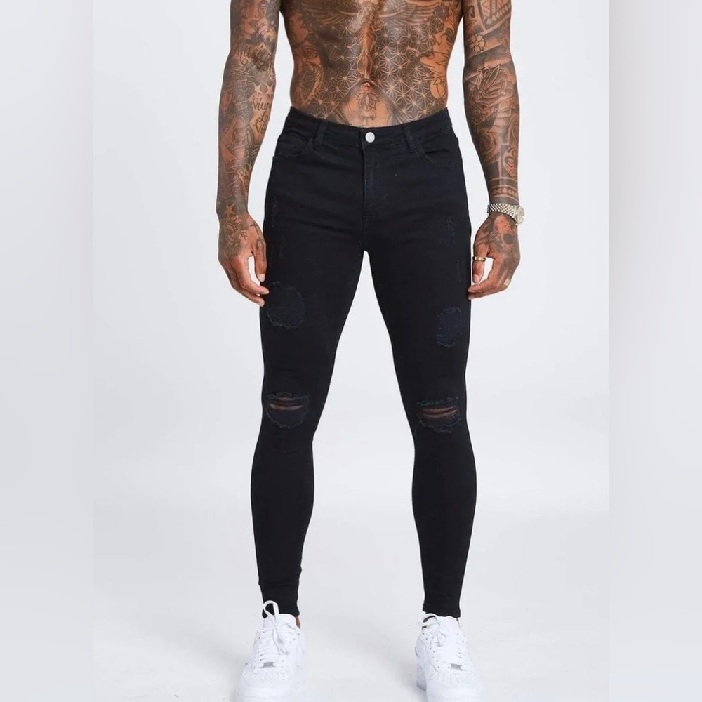 Legend London Black Jeans - Ripped & Repaired- 34 Short